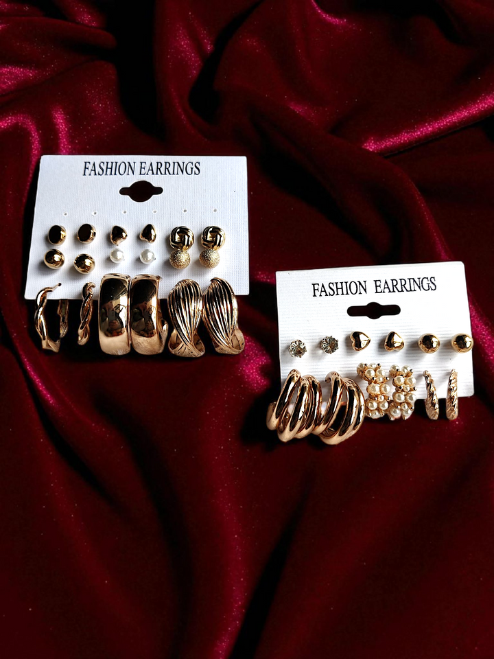 Elegant Gold-Tone Fashion Earring Set – 15 Pairs (Mixed Styles)
