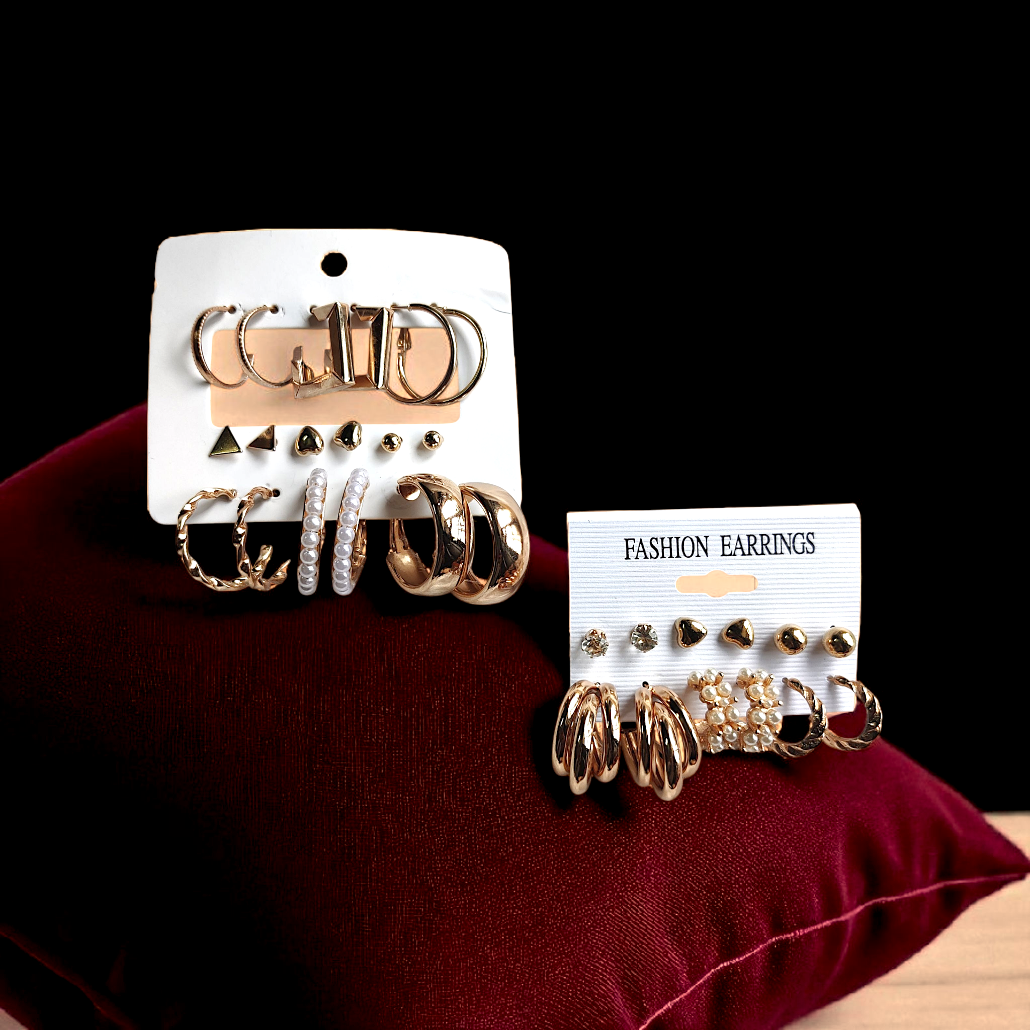 Luxury Anti-Tarnish Earring Combo Set – 2 Cards, 15 Pairs (Studs &amp; Hoops)