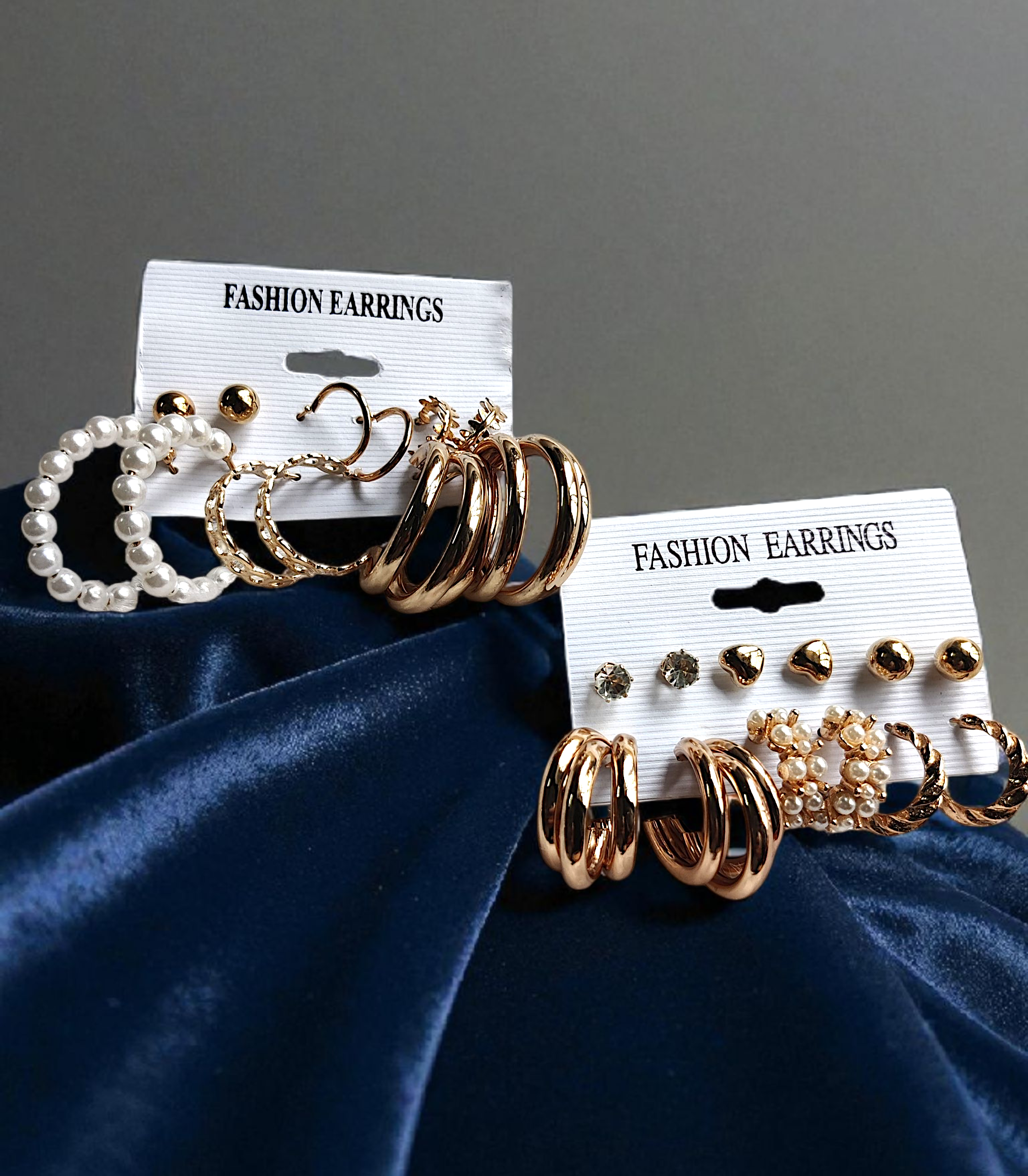 12-Pair Elegant Hoop & Stud Fashion Earrings Set – Gold, Pearl & Crystal Design