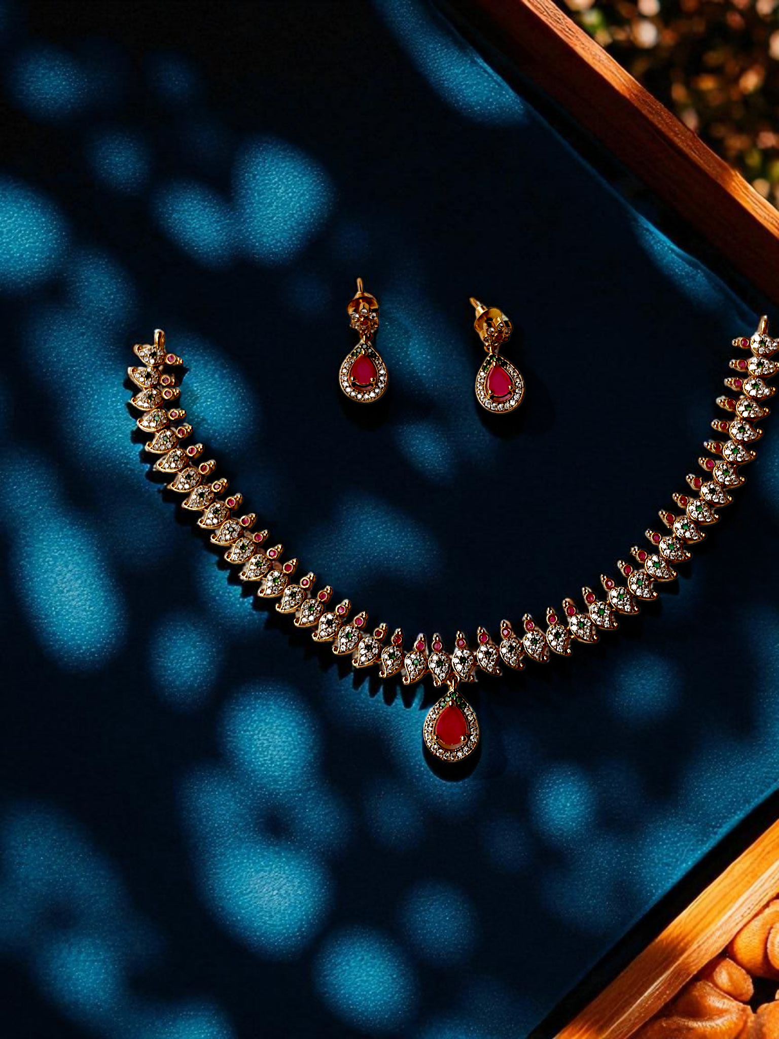 Ashi Ruby Drop Necklace Set