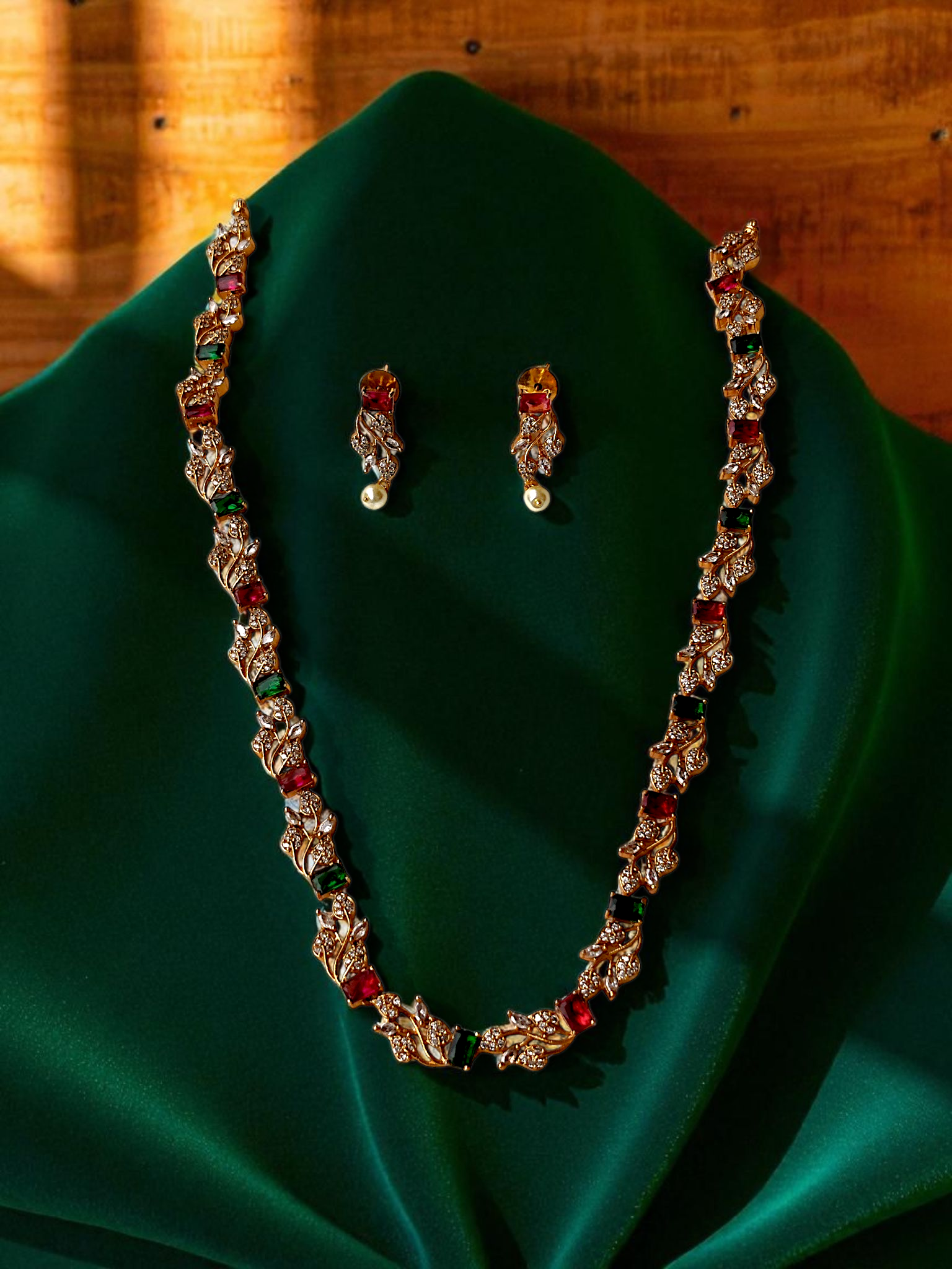 Ashi Meher Leaf Stone Necklace Set
