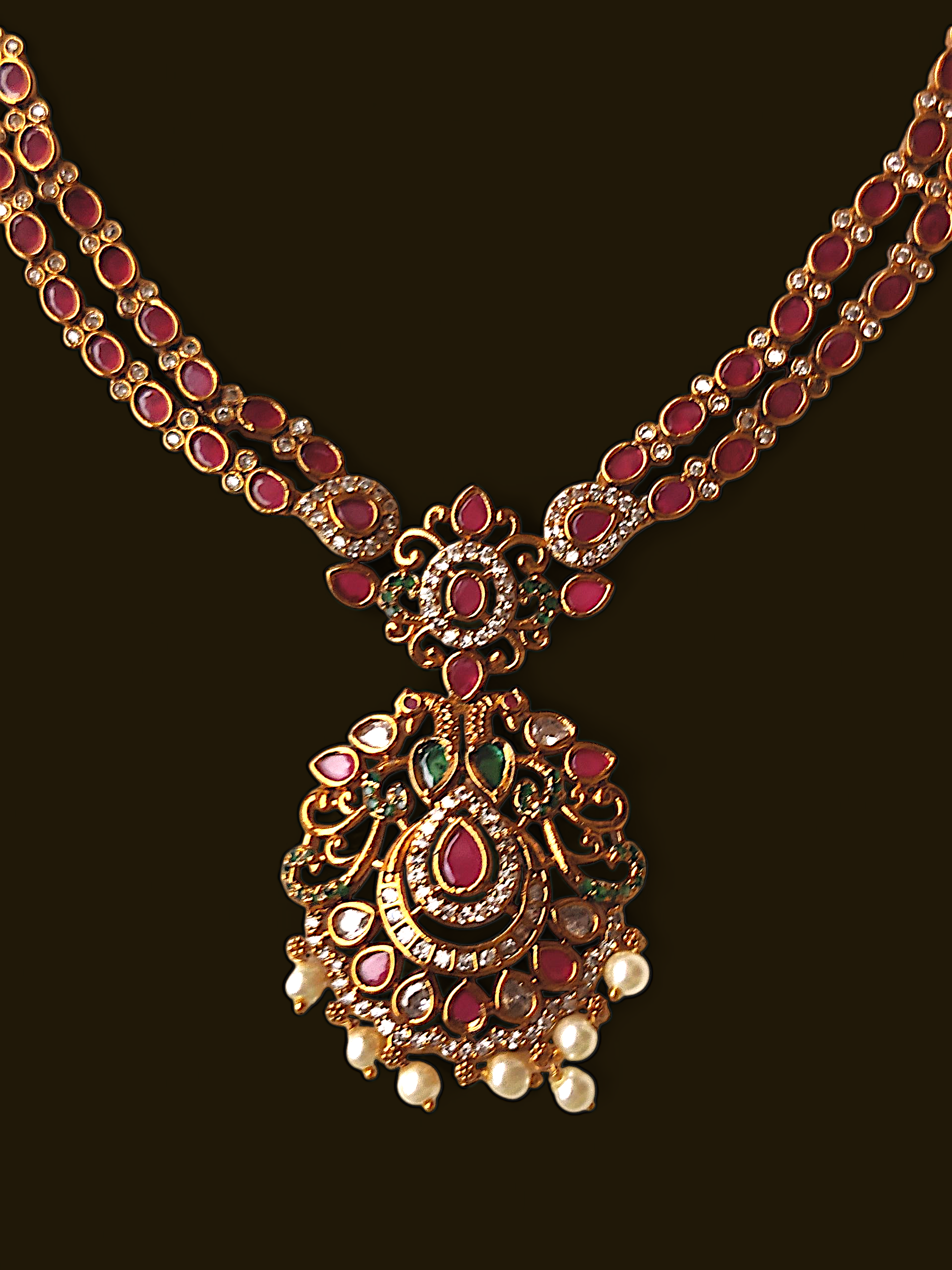 Traditional Ruby & Pearl Necklace Set