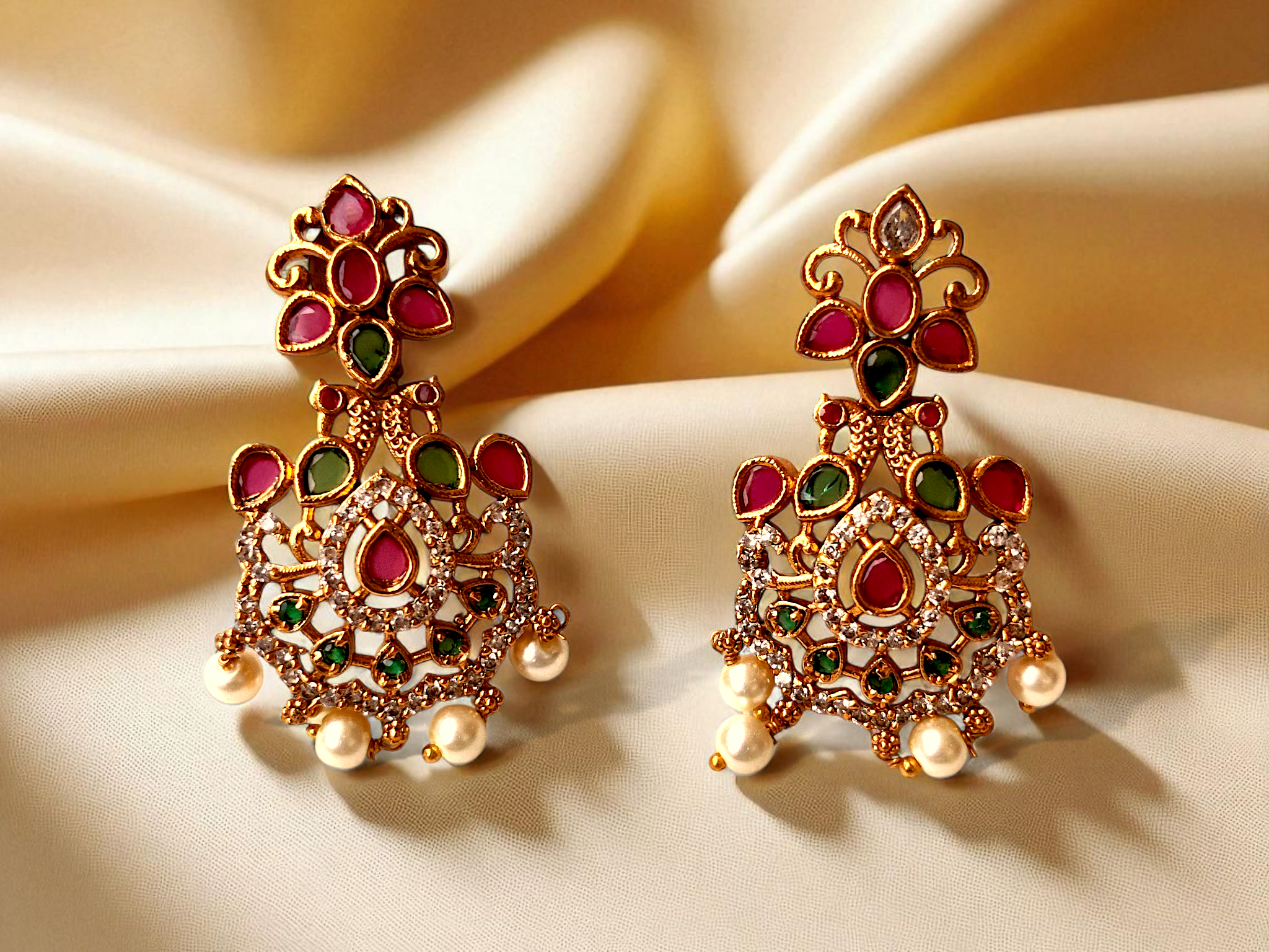 Traditional Ruby & Pearl Necklace Set