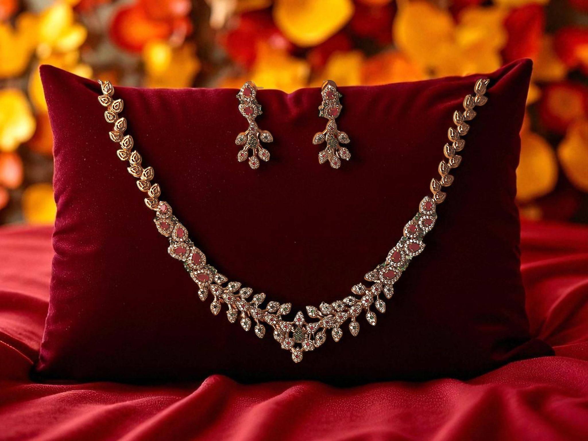 Ashi Creations: Ruby Leaf Necklace Set