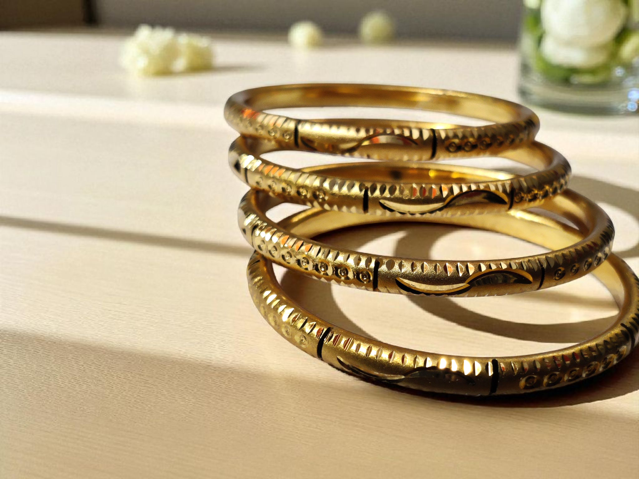 Ashi Etched Gold-Tone Bangles – Set of 4 (Anti-Tarnish)