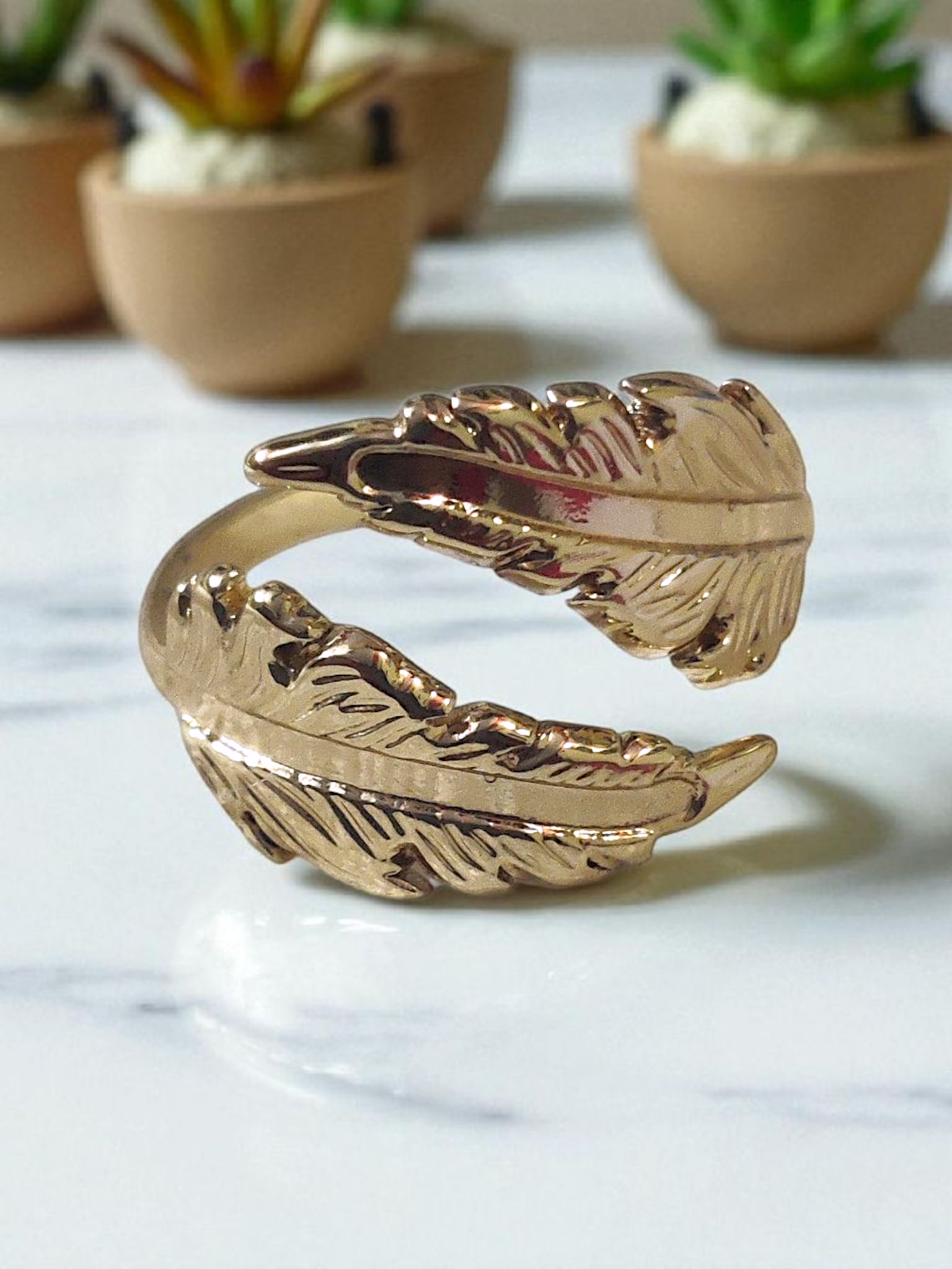 Ashi Twin Feather Anti-Tarnish Ring