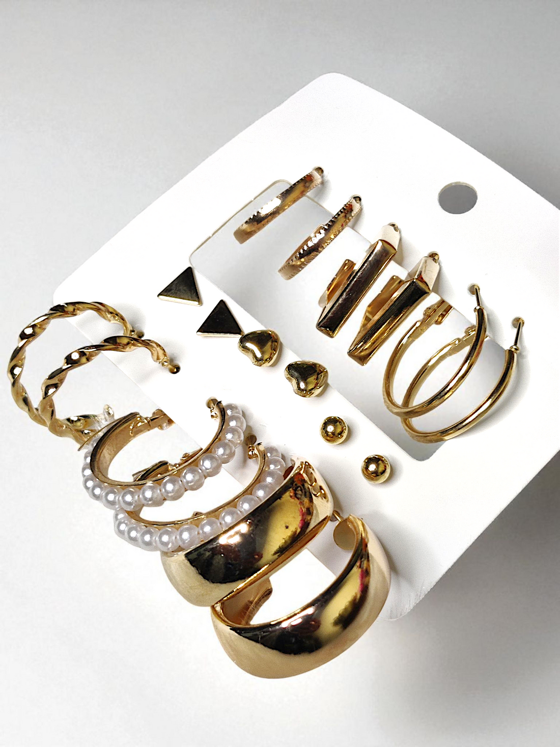 Luxury Anti-Tarnish Earring Combo Set – 2 Cards, 15 Pairs (Studs &amp; Hoops)