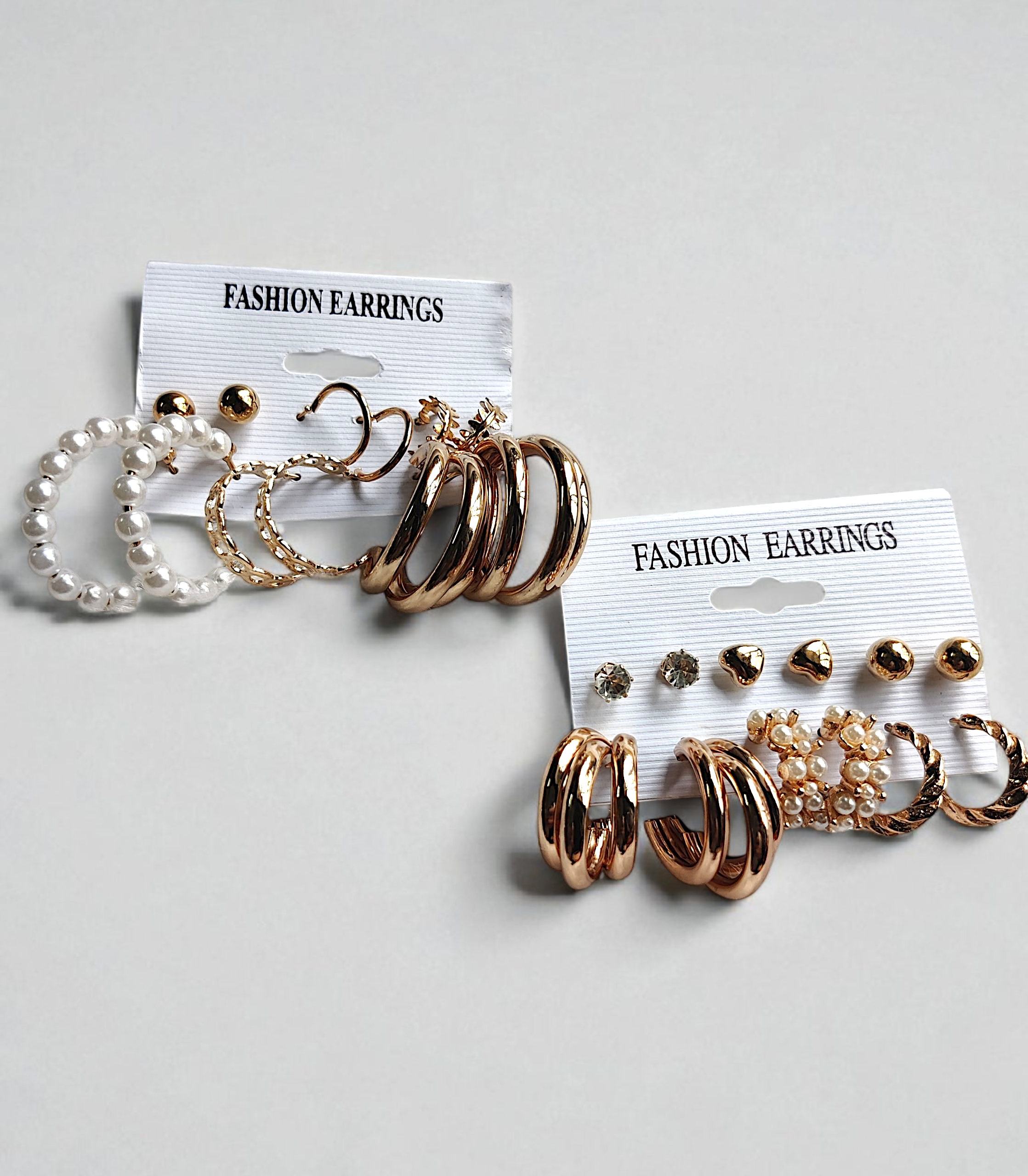 12-Pair Elegant Hoop & Stud Fashion Earrings Set – Gold, Pearl & Crystal Design