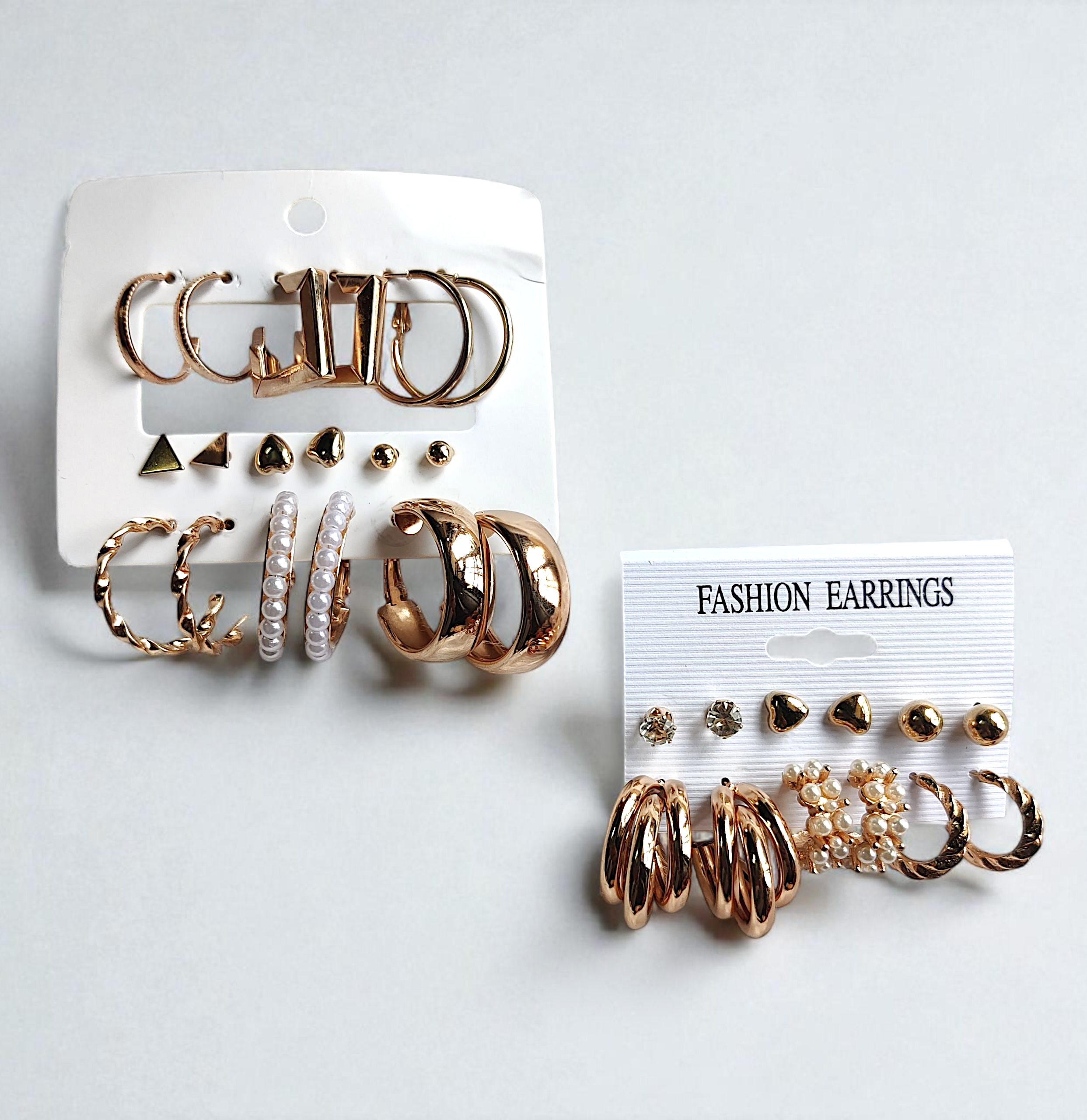Luxury Anti-Tarnish Earring Combo Set – 2 Cards, 15 Pairs (Studs &amp; Hoops)