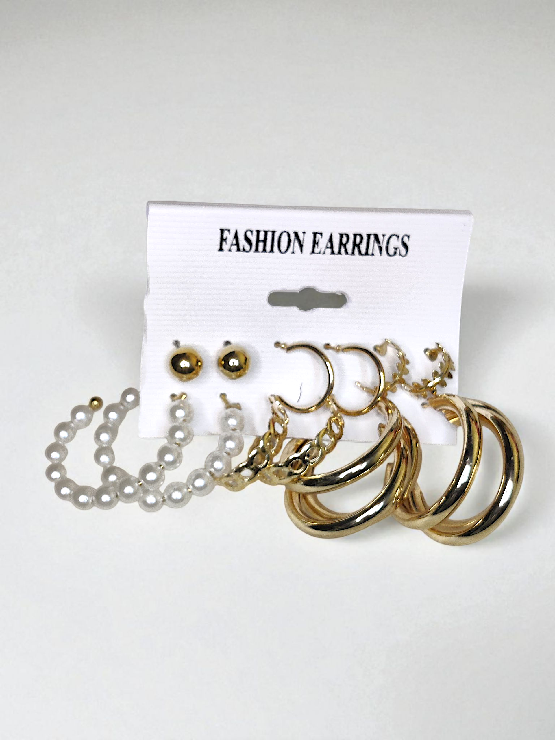 12-Pair Elegant Hoop & Stud Fashion Earrings Set – Gold, Pearl & Crystal Design