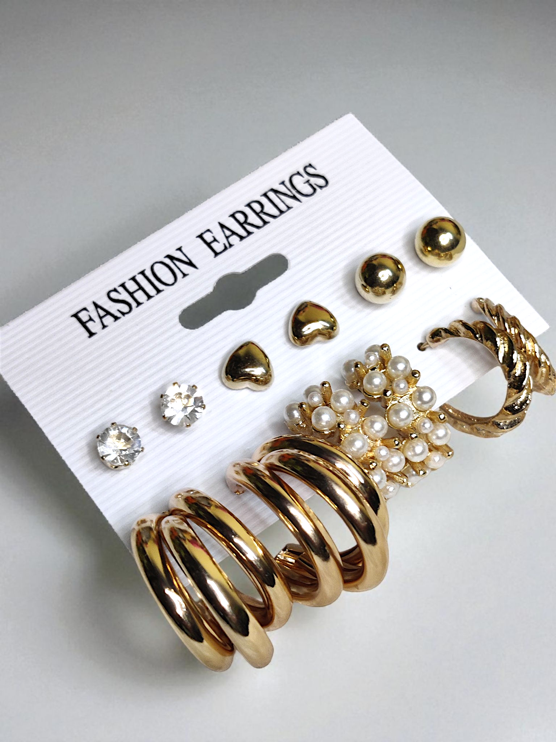 12-Pair Elegant Hoop & Stud Fashion Earrings Set – Gold, Pearl & Crystal Design